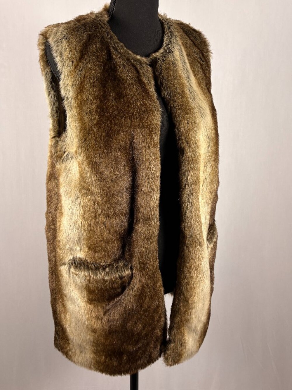Lucky Brand | Vintage Y2K Faux Fur Vest | Women’s XS/S | Brown Tan Striped Plush